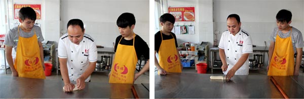 煌旗面點龔老師進行老面饅頭培訓課教學過程
